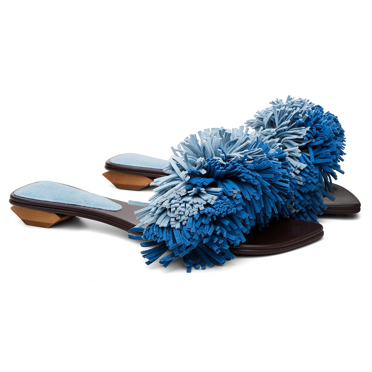 Rasteira Pompom Franjas Azul