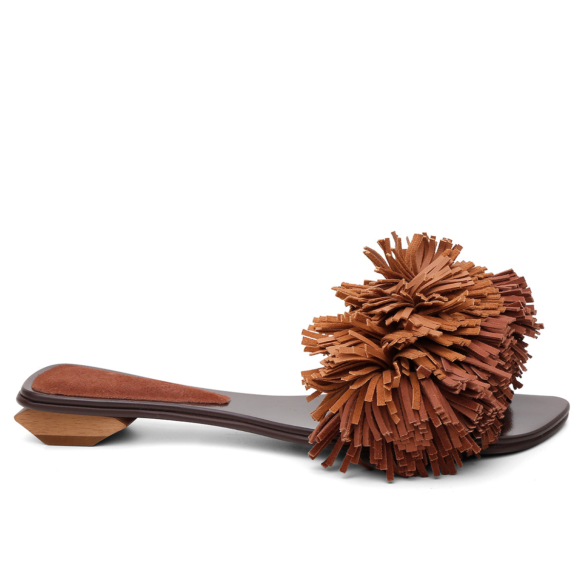 Rasteira Pompom Franjas Caramelo