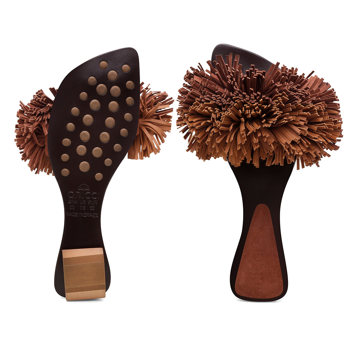 Rasteira Pompom Franjas Caramelo