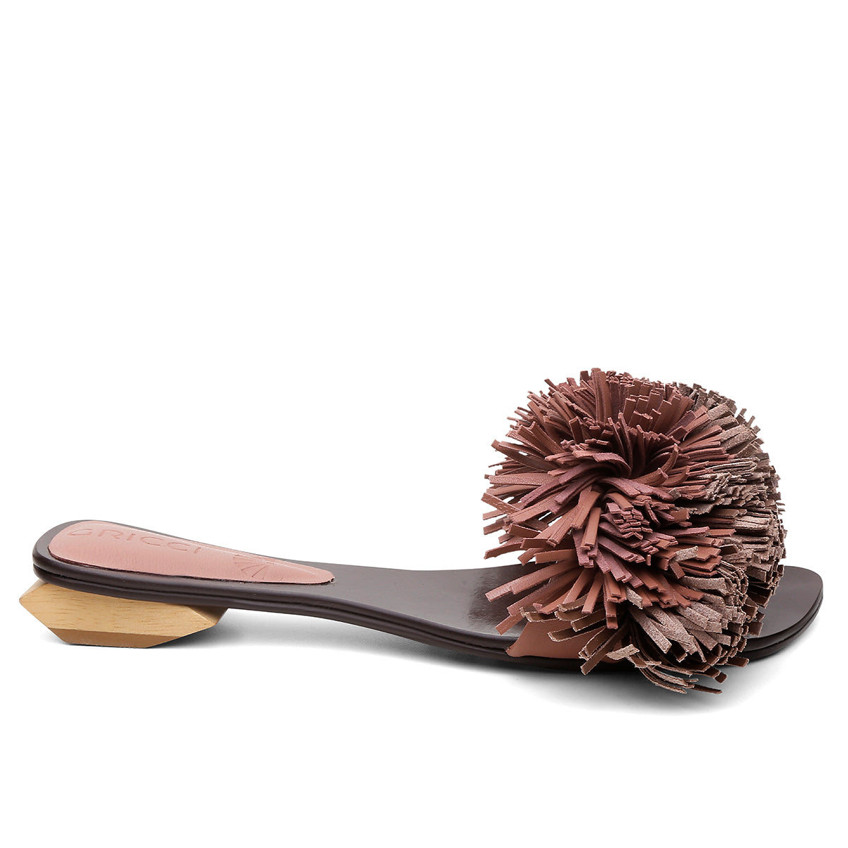 Rasteira Pompom Franjas Rosé Antigo