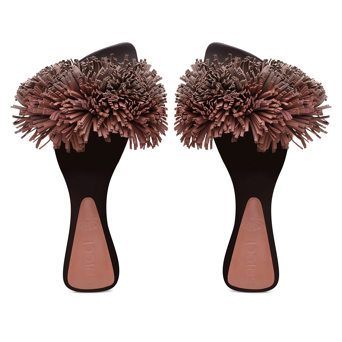 Rasteira Pompom Franjas Rosé Antigo