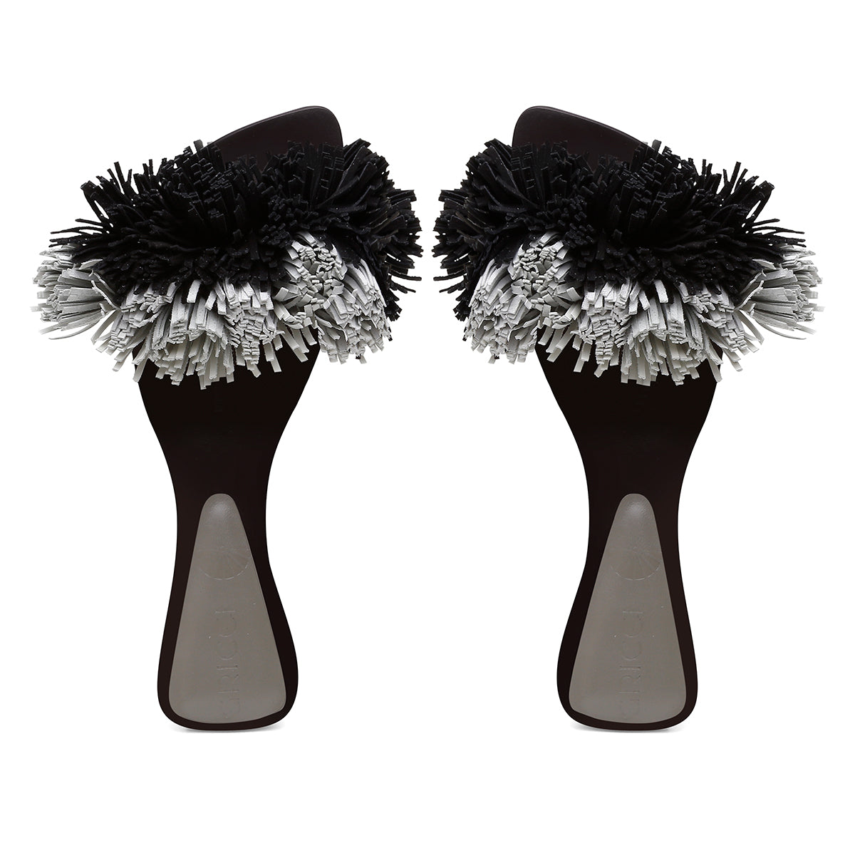 Rasteira Pompom Franjas Preto e Branco