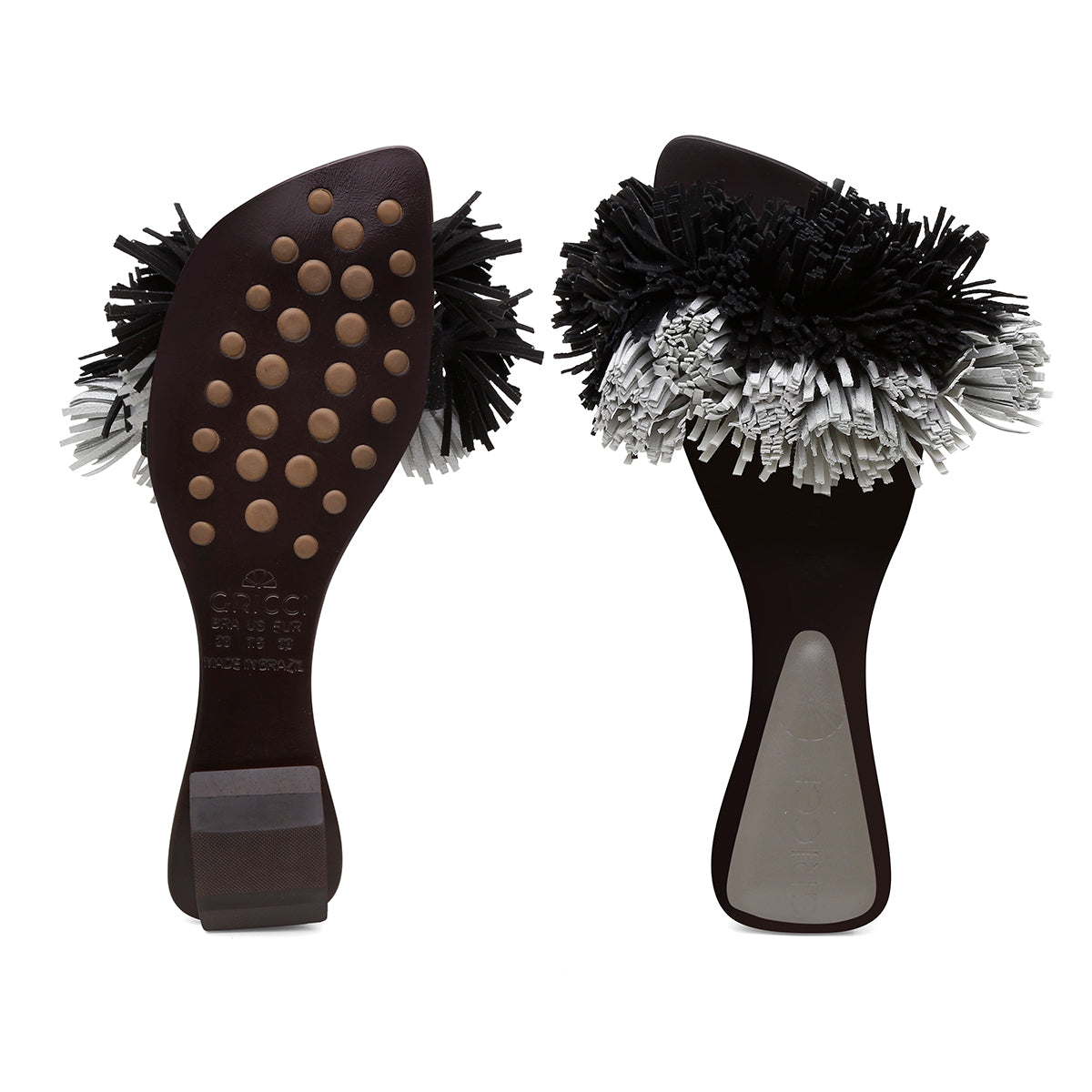 Rasteira Pompom Franjas Preto e Branco