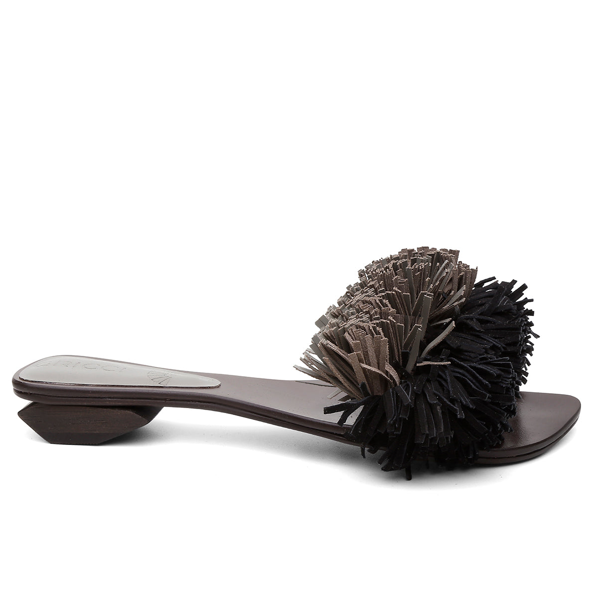 Rasteira Pompom Franjas Preto e Cinza