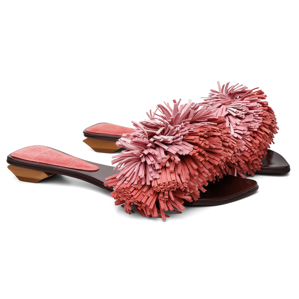 Rasteira Pompom Franjas Rosa
