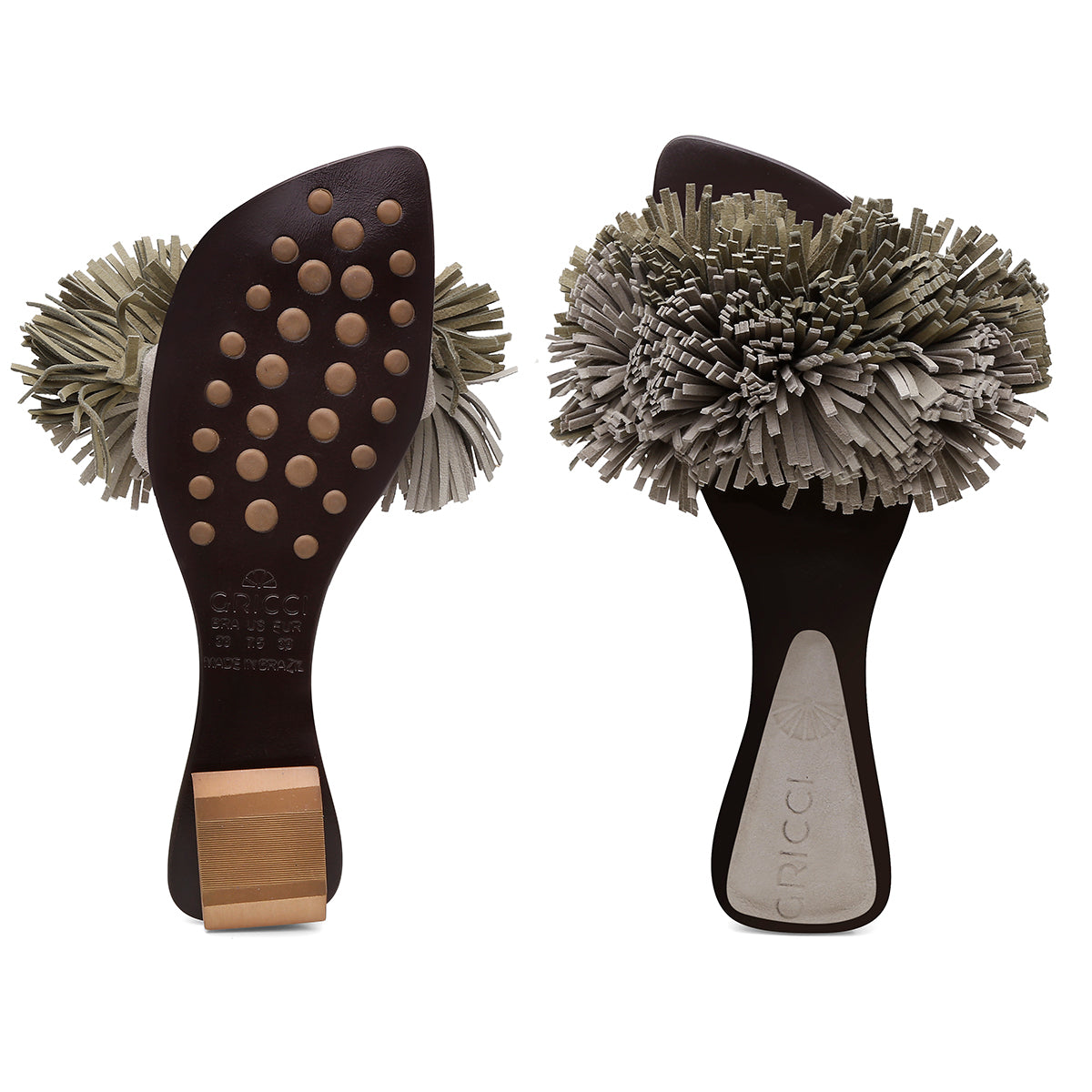 Rasteira Pompom Franjas Cinza