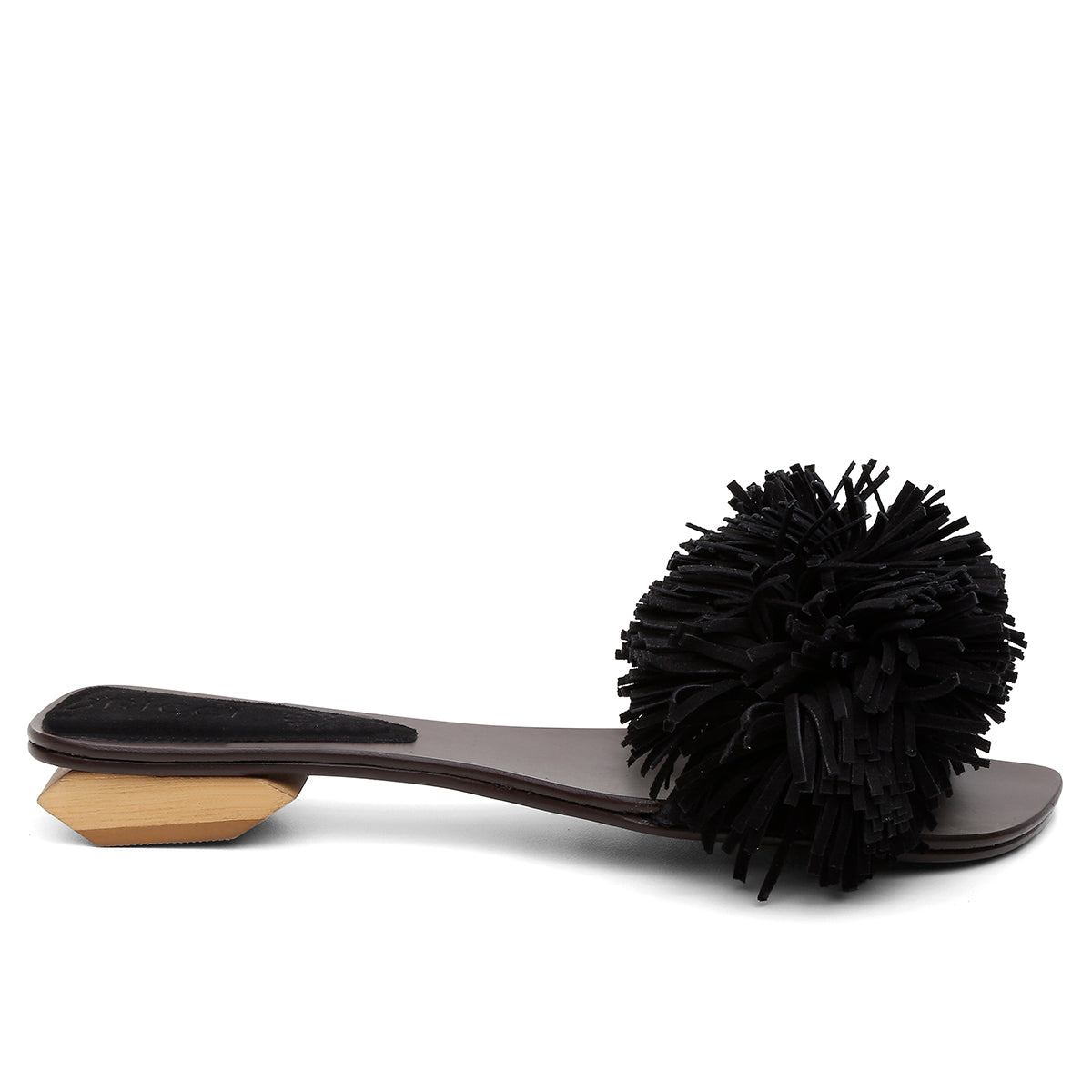 Rasteira Pompom Franjas Preto