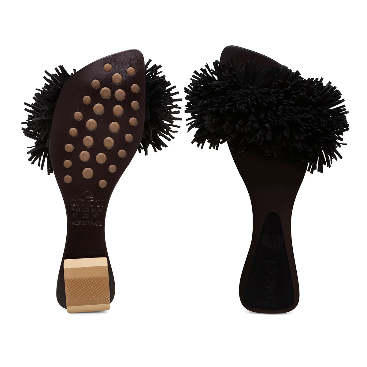 Rasteira Pompom Franjas Preto