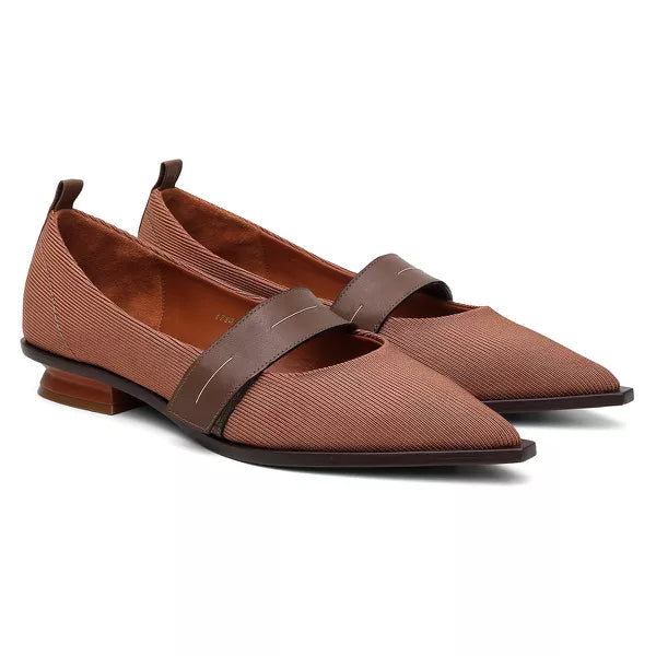 Sapatilha Bico Fino Tricot Marrom