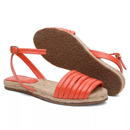 Rasteira Espadrile Tiras Coral